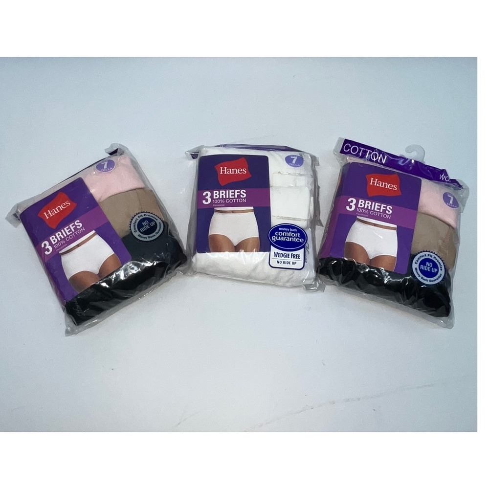 Hanes 3 Pack Cotton Briefs Underwear Panties‎ Size 7 New Comfort Guarantee